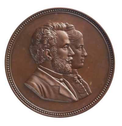 Marriage Neervoort van de Poll and Zubli, 1887. Medal in the Teylersmuseum. By Johan Philip Menger (1818-1895).